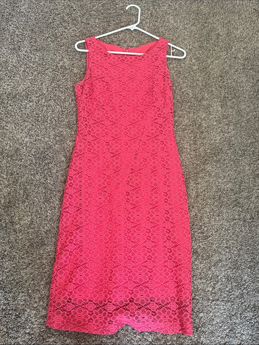 Sleeveless Coral Lace Sheath Dress